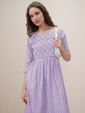 Vishudh Women Purple Self Design A-Line Dress - Purple - Image 1