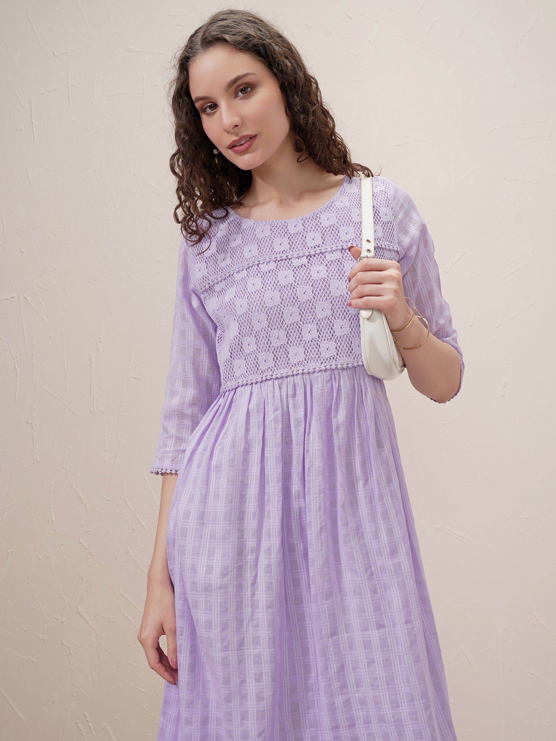 Vishudh Women Purple Self Design A-Line Dress - Purple - Image 1