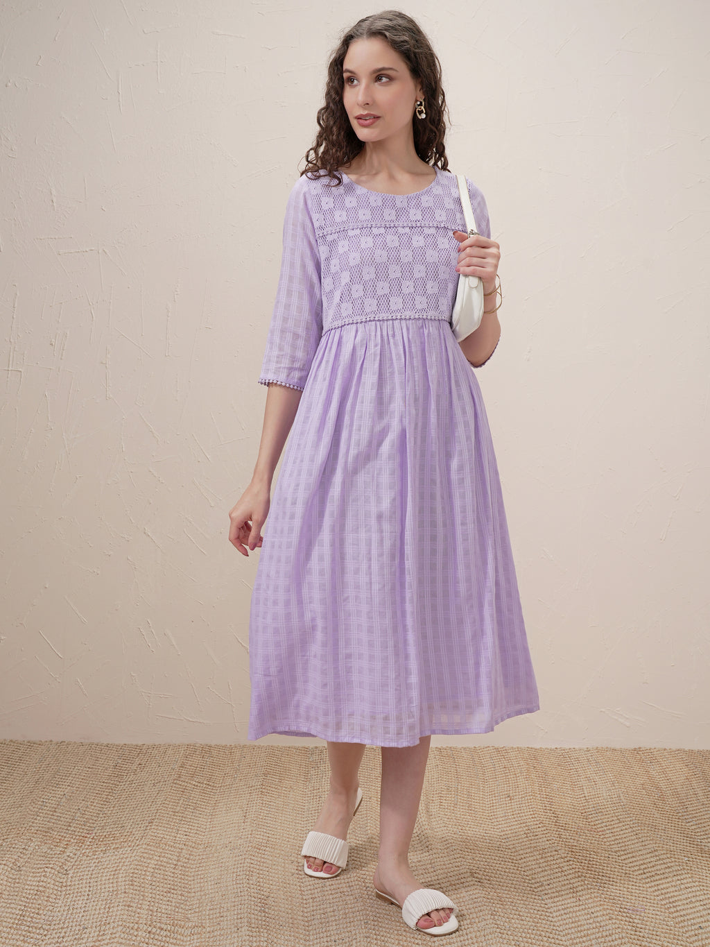 Vishudh Women Purple Self Design A-Line Dress - Purple - Image 2