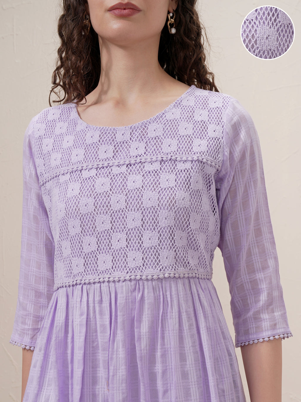 Vishudh Women Purple Self Design A-Line Dress - Purple - Image 5