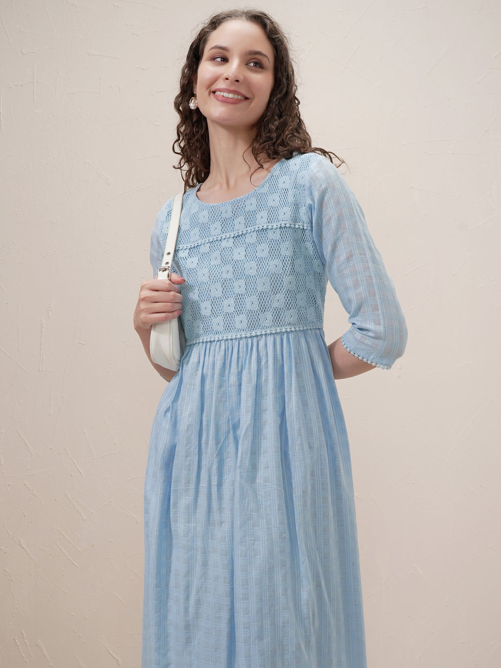 Vishudh Women Blue Self Design A-Line Dress - Blue - Image 1