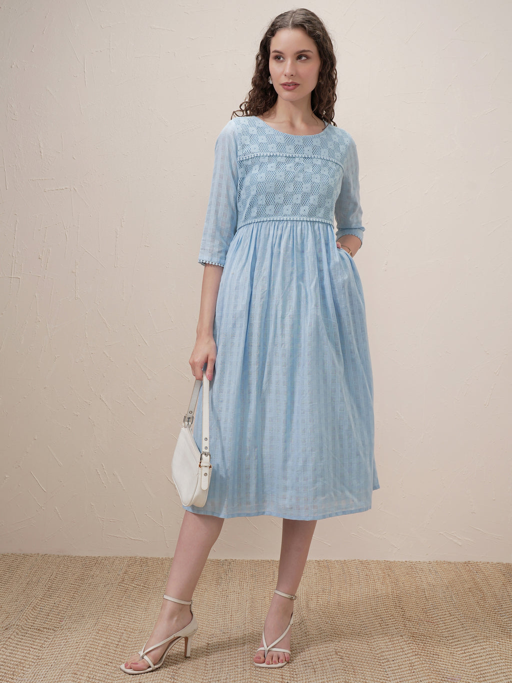Vishudh Women Blue Self Design A-Line Dress - Blue - Image 2