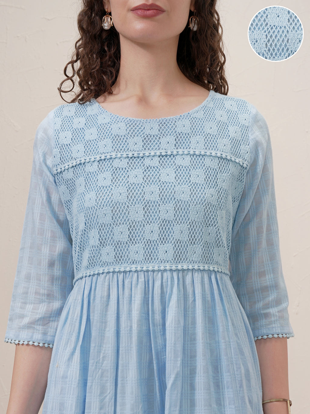 Vishudh Women Blue Self Design A-Line Dress - Blue - Image 5
