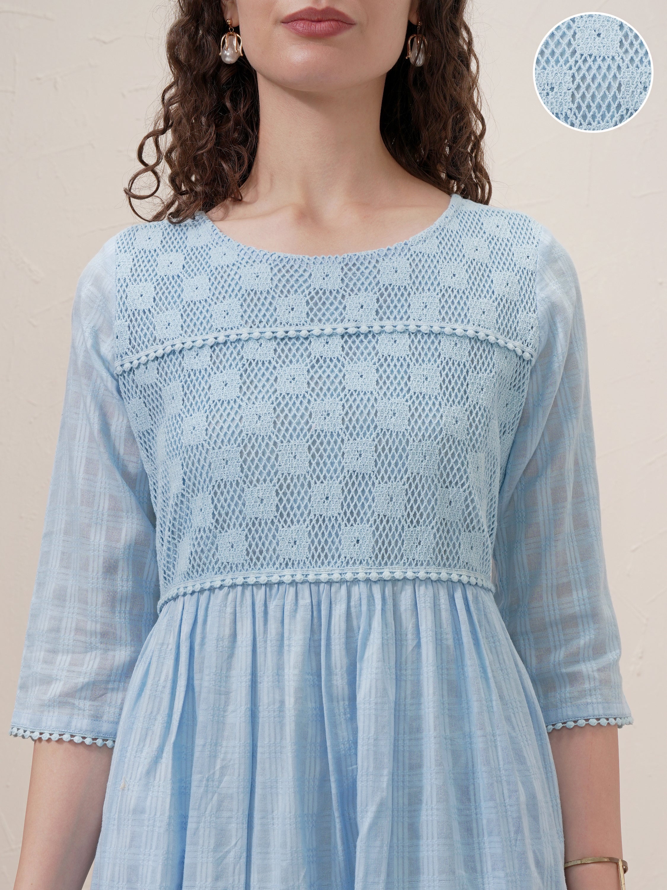 Vishudh Women Blue Self Design A-Line Dress - Blue - Image 5