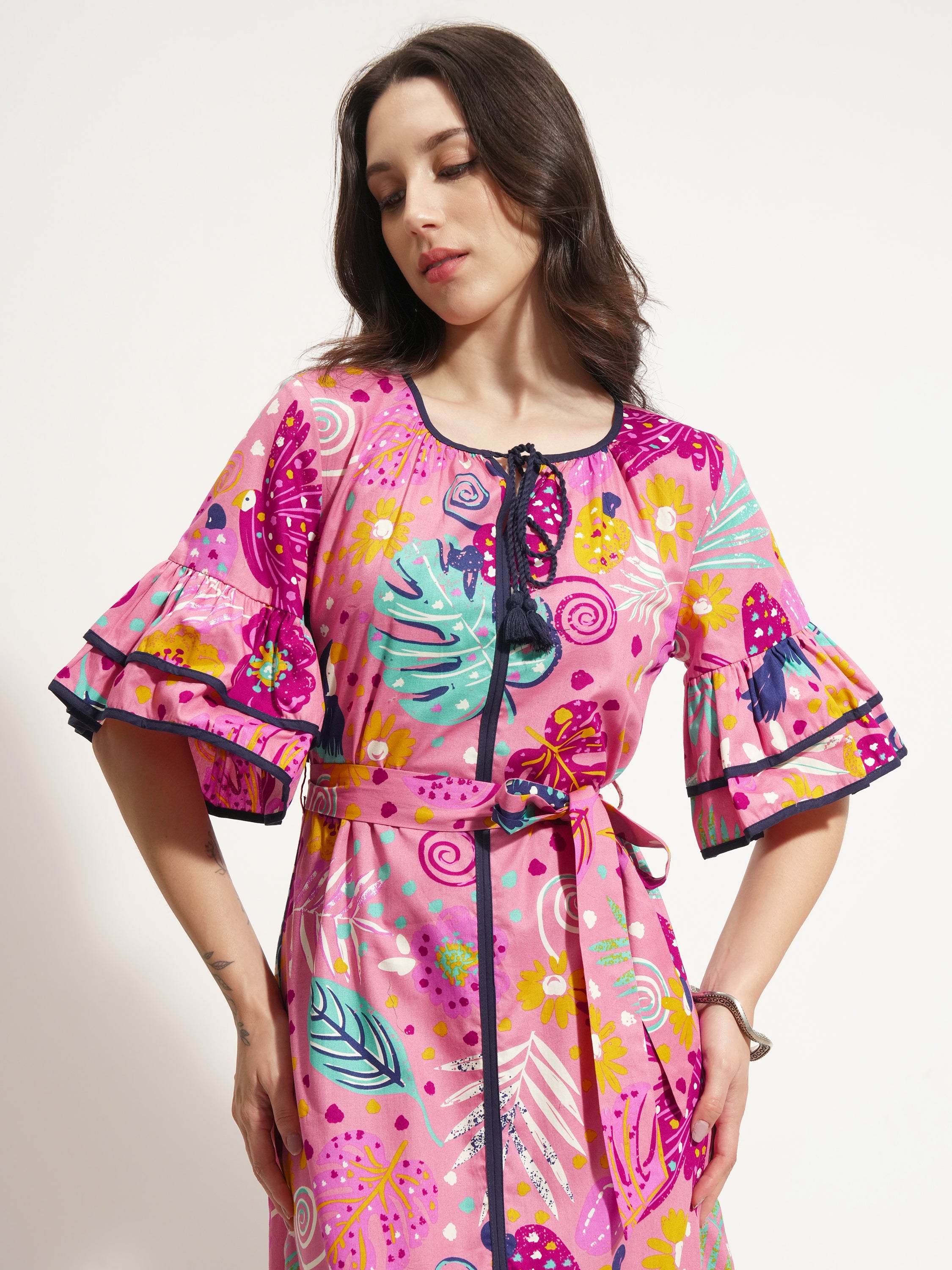 Vishudh Women Pink Printed Maxi Dress - Pink - Image 1