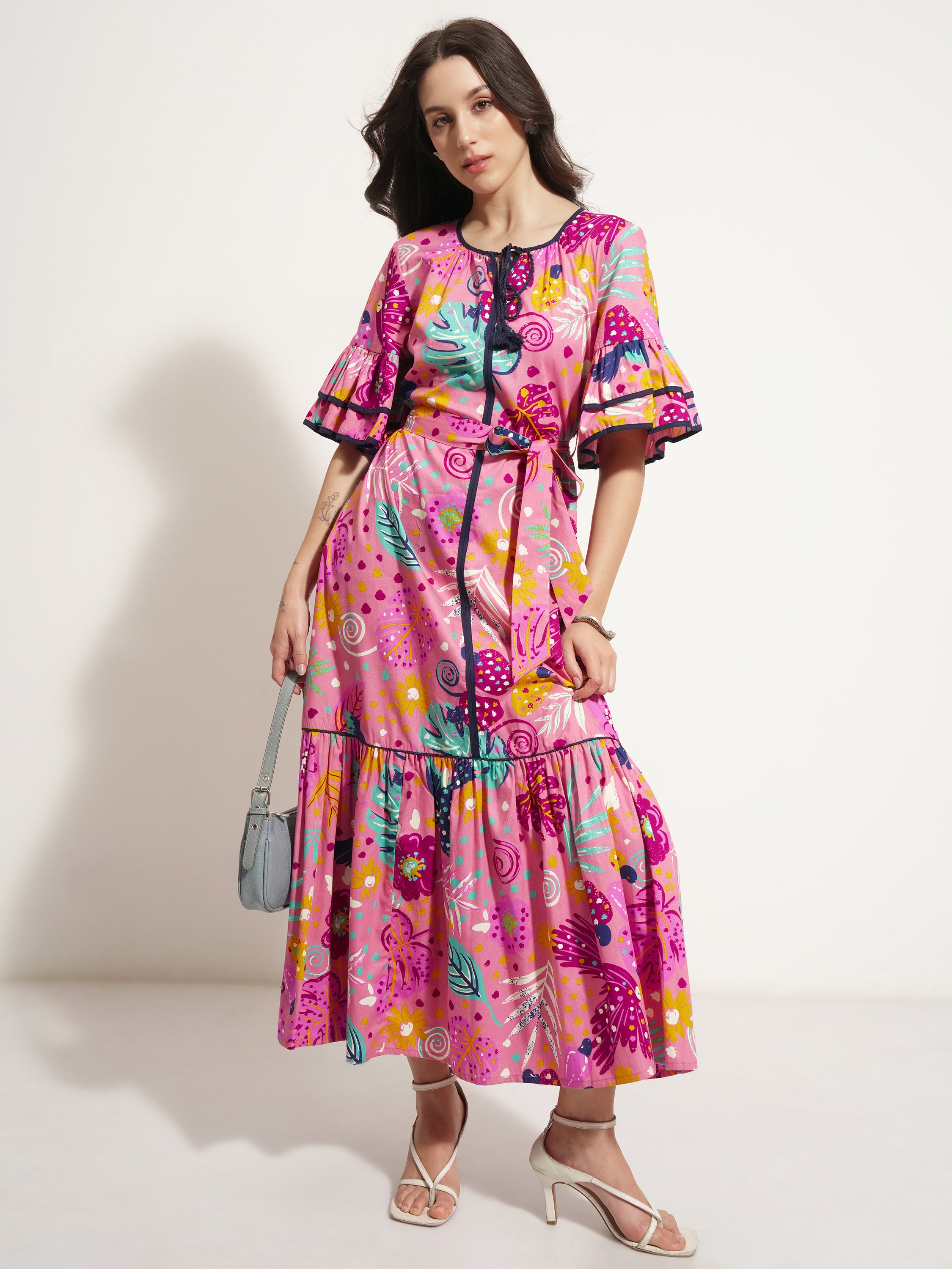 Vishudh Women Pink Printed Maxi Dress - Pink - Image 2