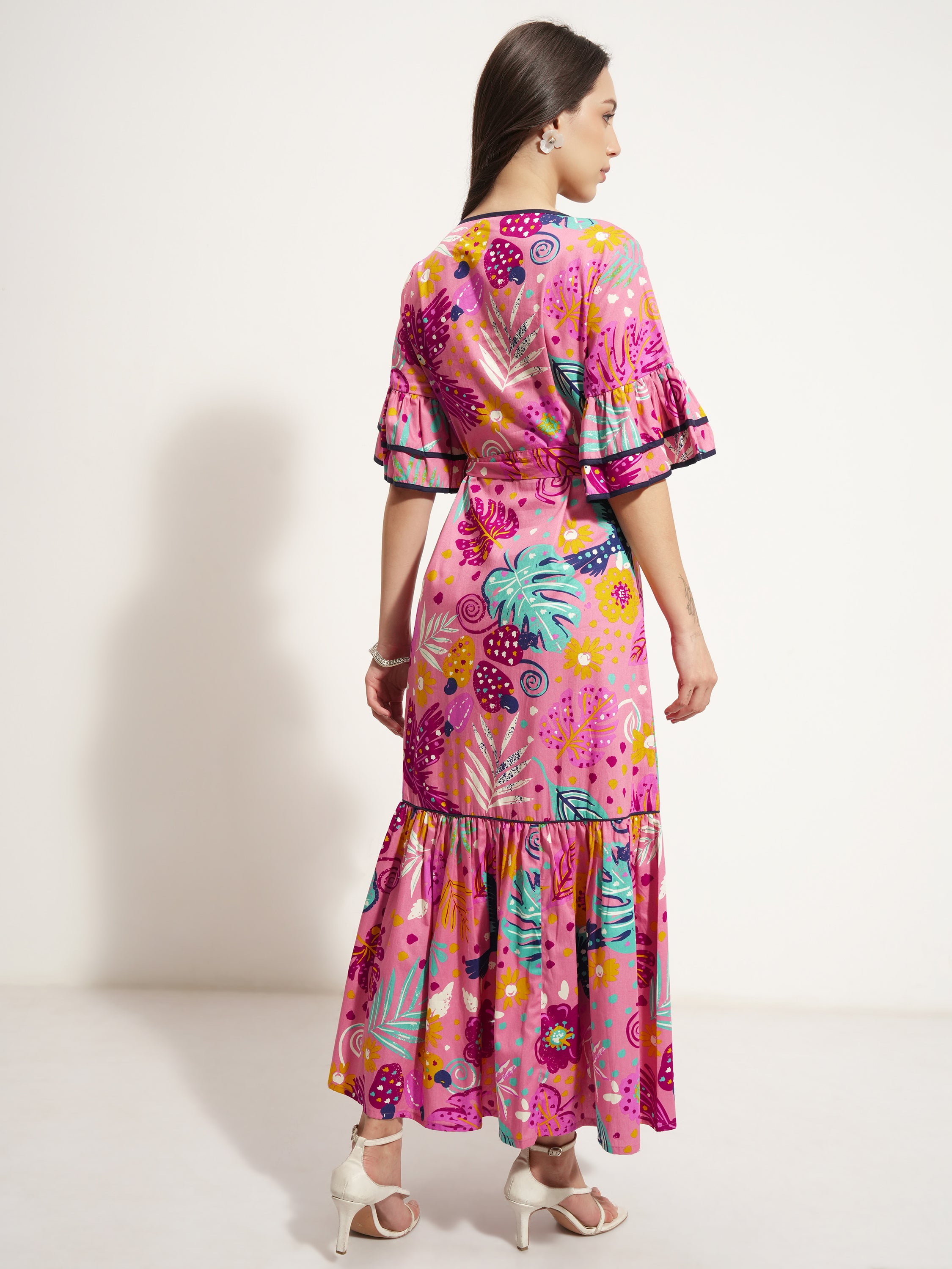 Vishudh Women Pink Printed Maxi Dress - Pink - Image 3