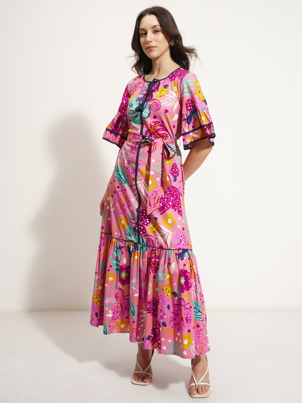 Vishudh Women Pink Printed Maxi Dress - Pink - Image 4