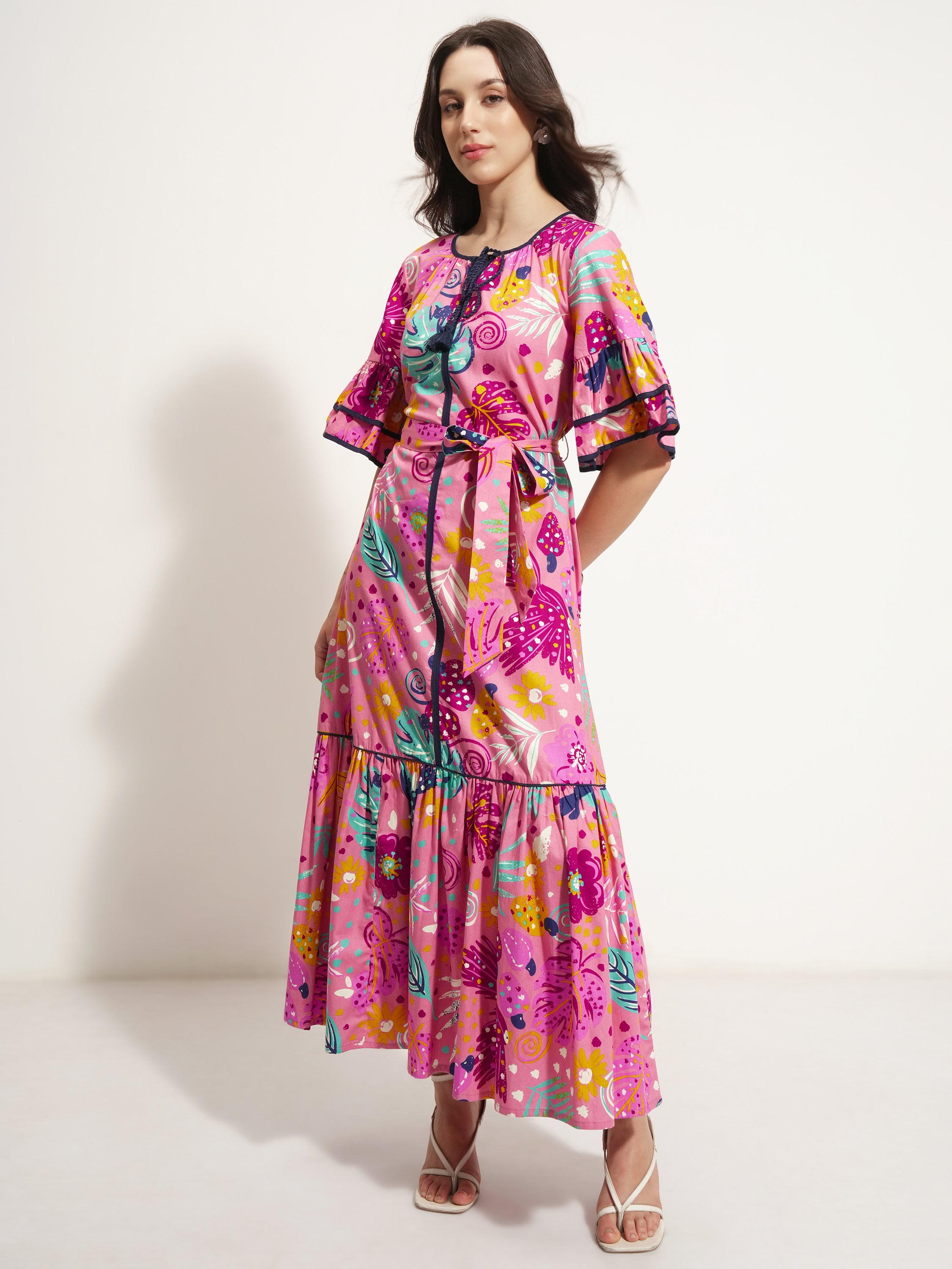 Vishudh Women Pink Printed Maxi Dress - Pink - Image 4