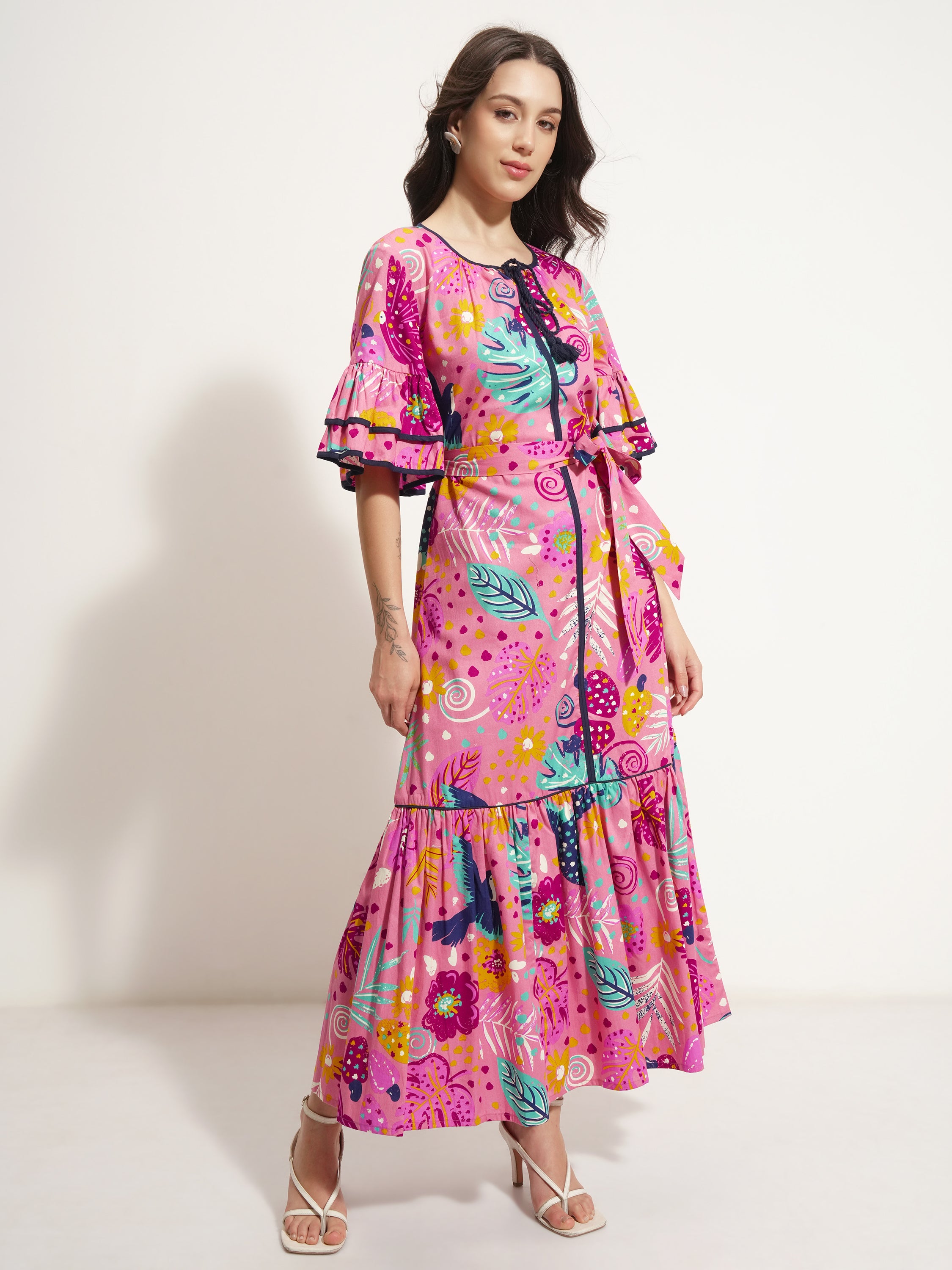 Vishudh Women Pink Printed Maxi Dress - Pink - Image 6