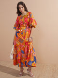 Vishudh Women Orange Printed Maxi Dress - Orange - Image 1