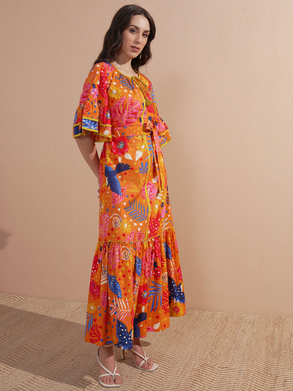Vishudh Women Orange Printed Maxi Dress - Orange - Image 4