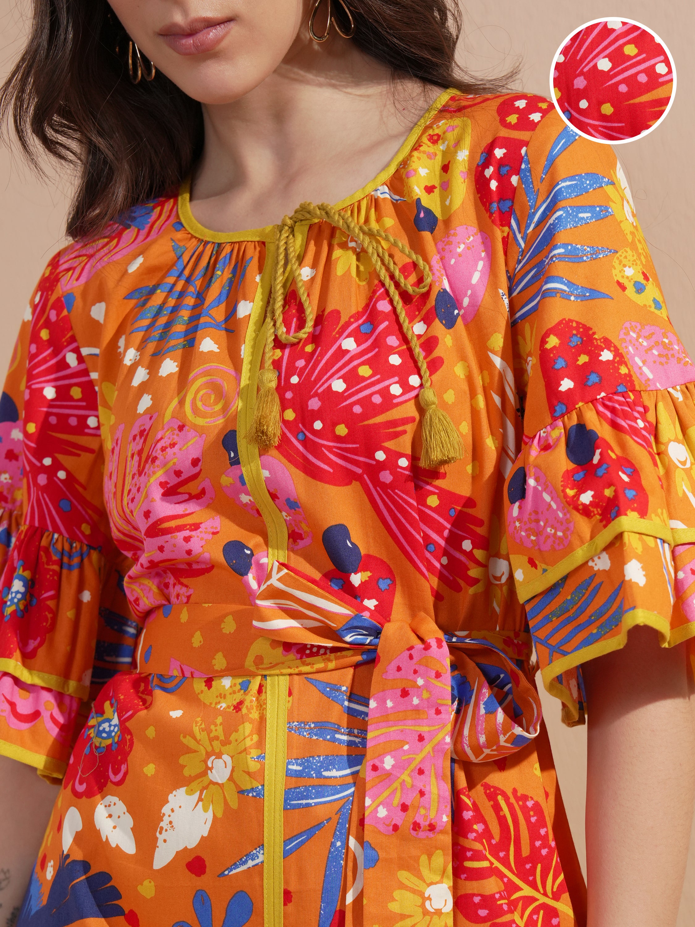 Vishudh Women Orange Printed Maxi Dress - Orange - Image 5