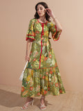 Vishudh Women Green Printed Maxi Dress - Green - Image 1