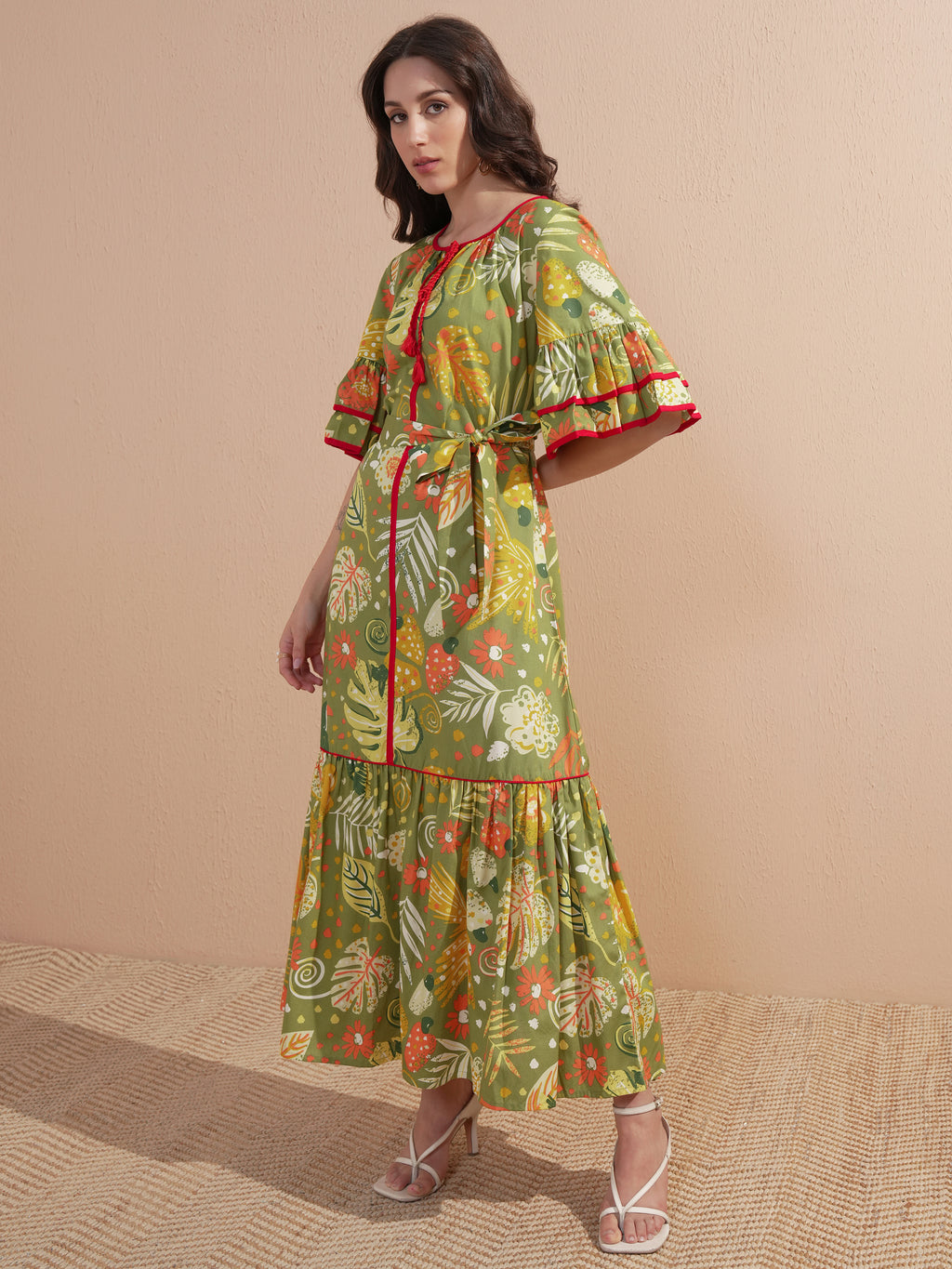 Vishudh Women Green Printed Maxi Dress - Green - Image 2