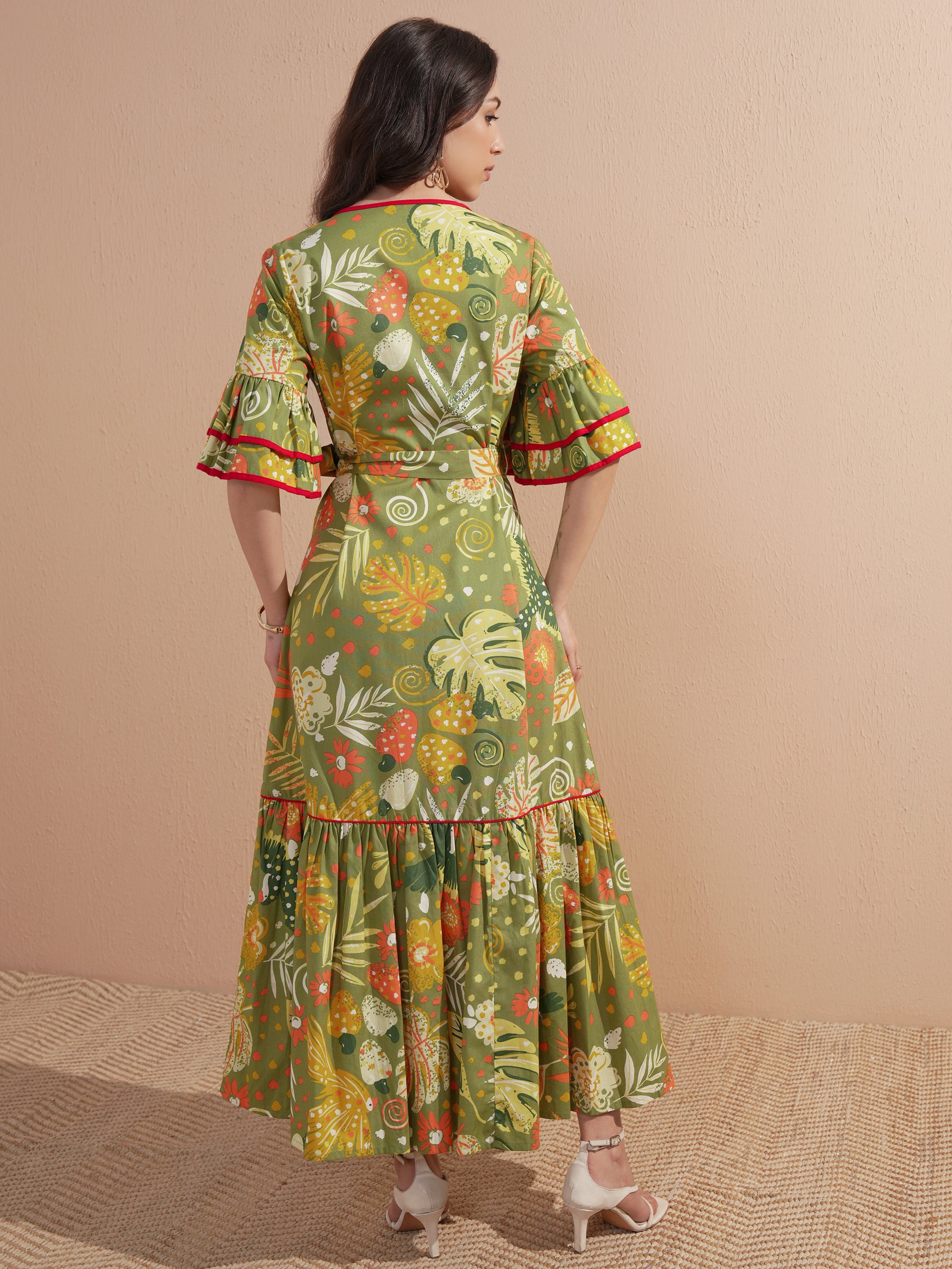 Vishudh Women Green Printed Maxi Dress - Green - Image 3