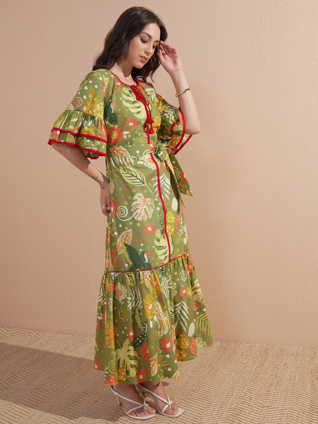 Vishudh Women Green Printed Maxi Dress - Green - Image 4