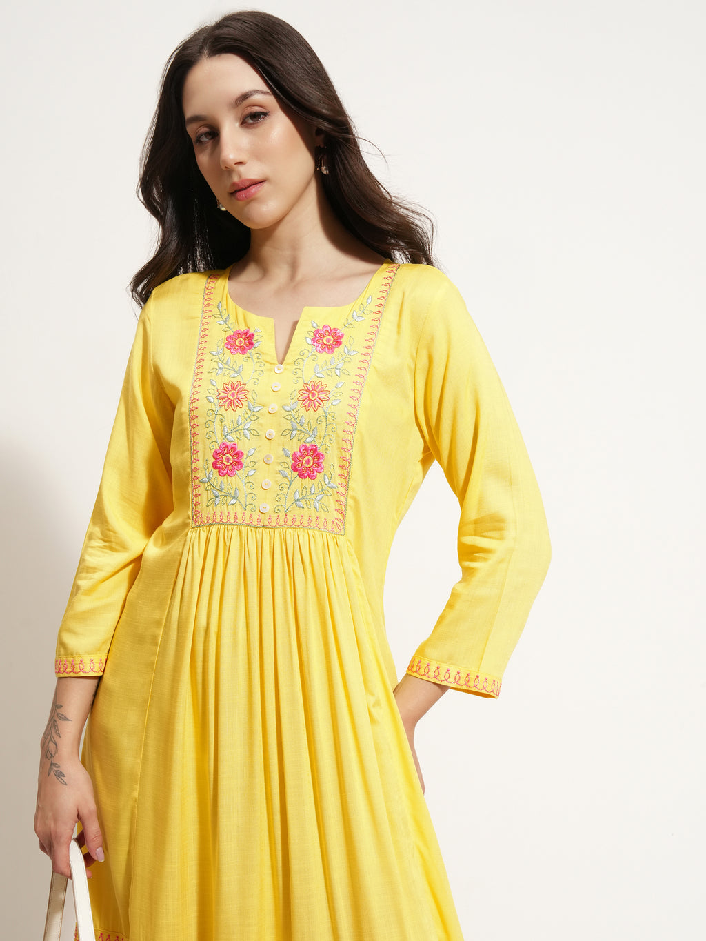 Vishudh Women Yellow Embroidered Maxi Dress - Yellow - Image 1