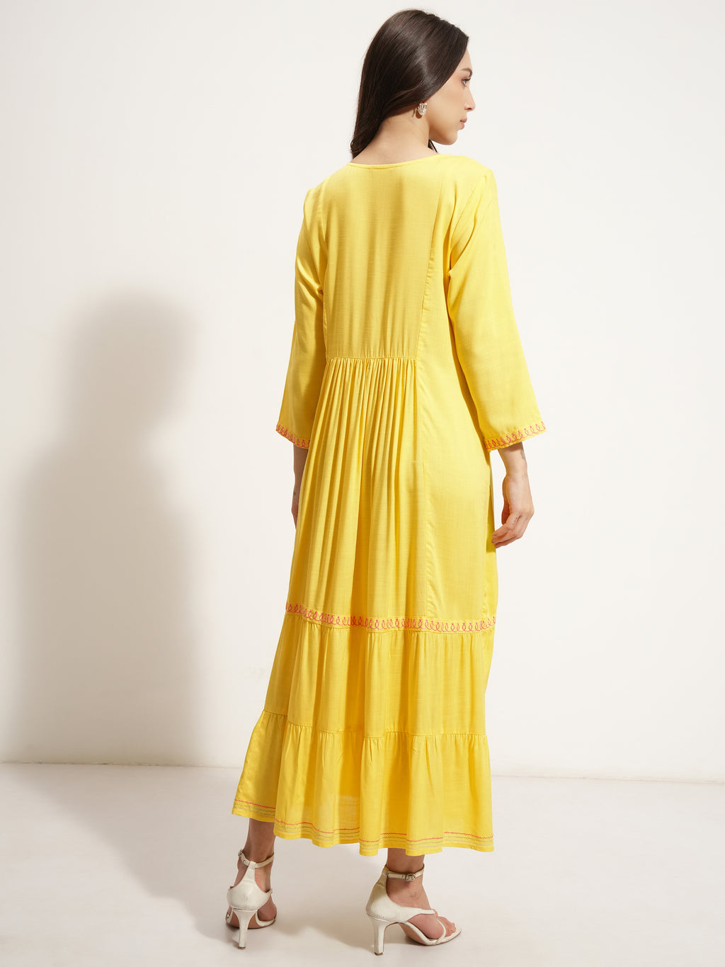 Vishudh Women Yellow Embroidered Maxi Dress - Yellow - Image 3