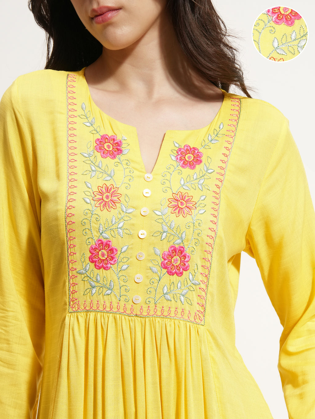 Vishudh Women Yellow Embroidered Maxi Dress - Yellow - Image 5