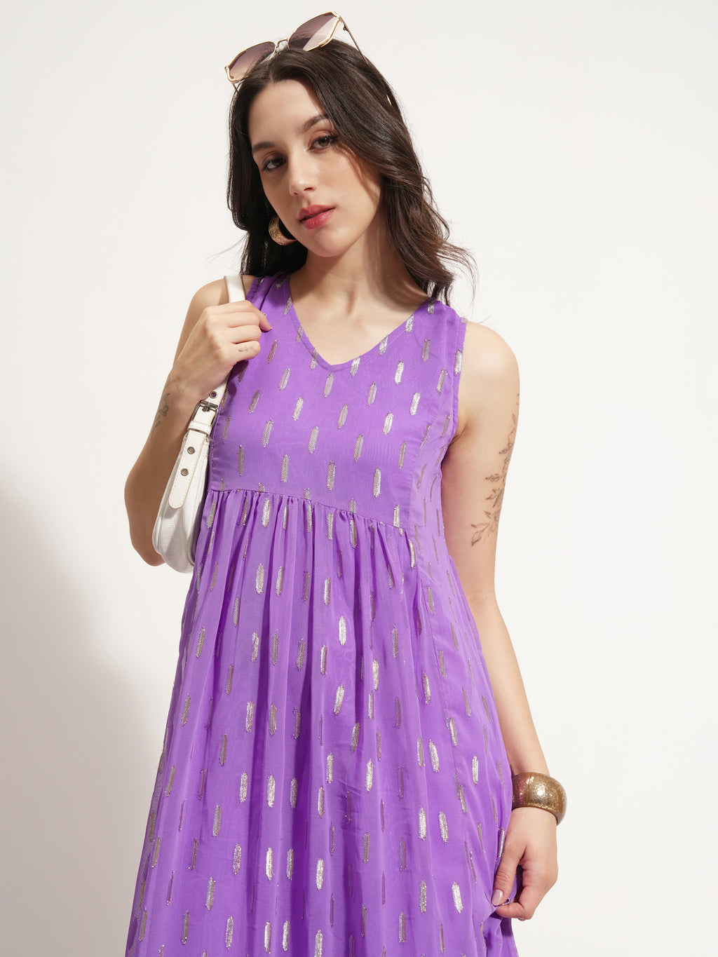 Vishudh Women Lavender Embellished Maxi Dress - Lavender - Image 1