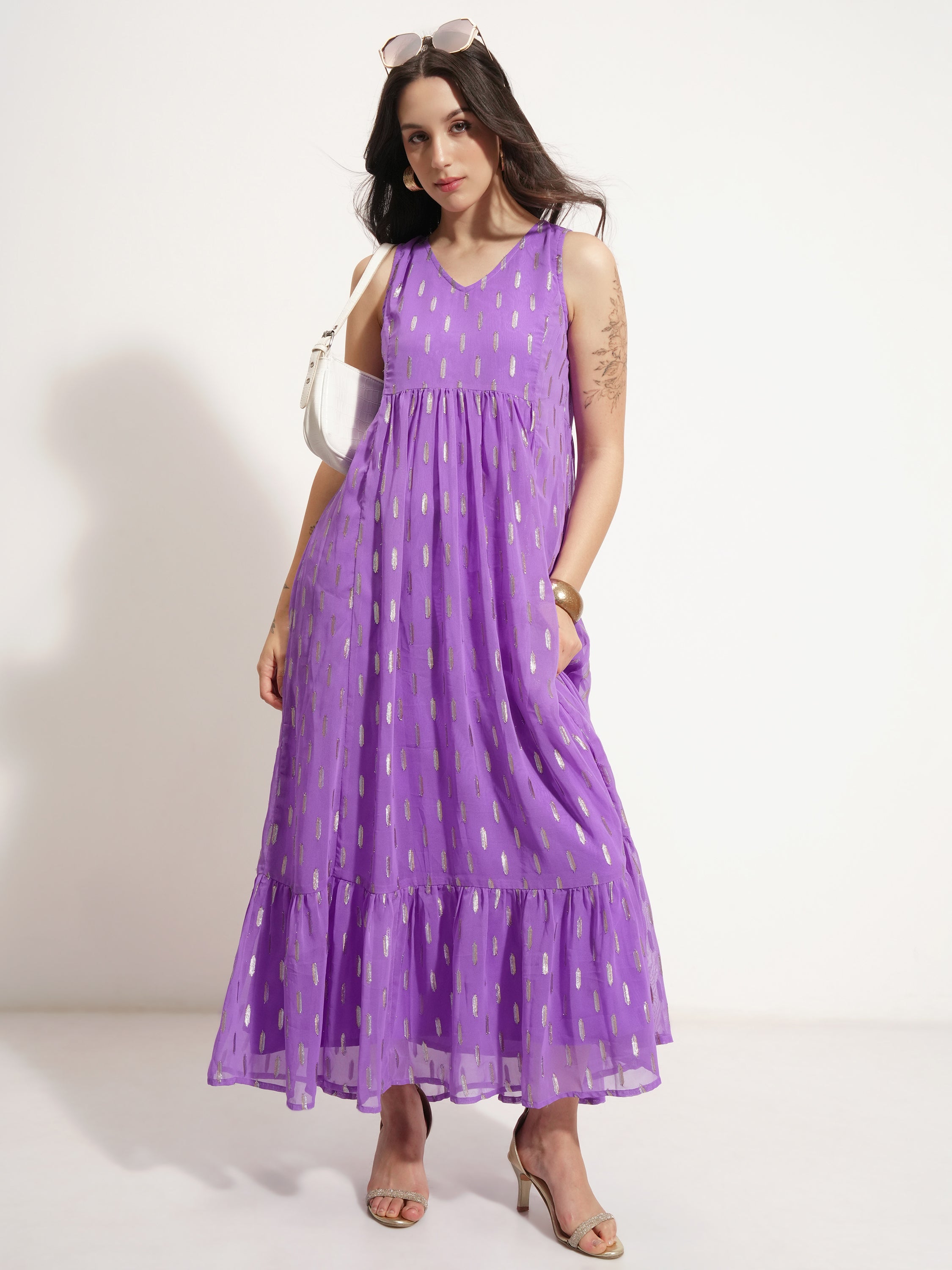 Vishudh Women Lavender Embellished Maxi Dress - Lavender - Image 2