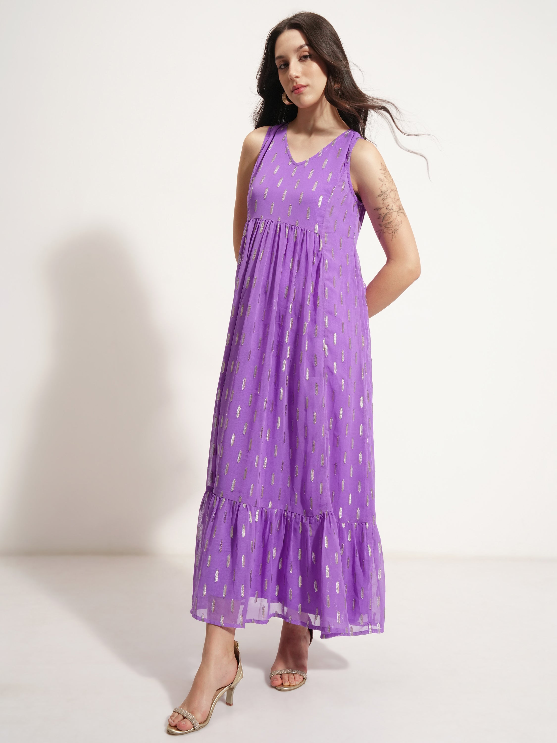 Vishudh Women Lavender Embellished Maxi Dress - Lavender - Image 4