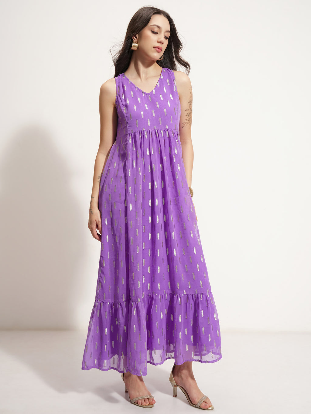 Vishudh Women Lavender Embellished Maxi Dress - Lavender - Image 6