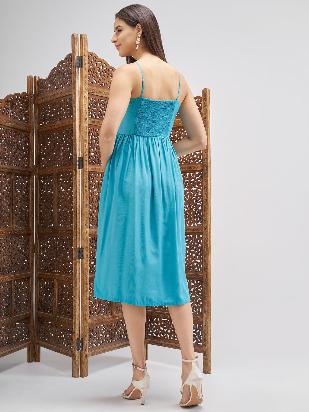 Vishudh Women Blue Embroidered Fit and Flare Dress - Blue - Image 3