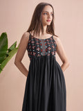 Vishudh Women Black Embroidered Fit and Flare Dress - Black - Image 1