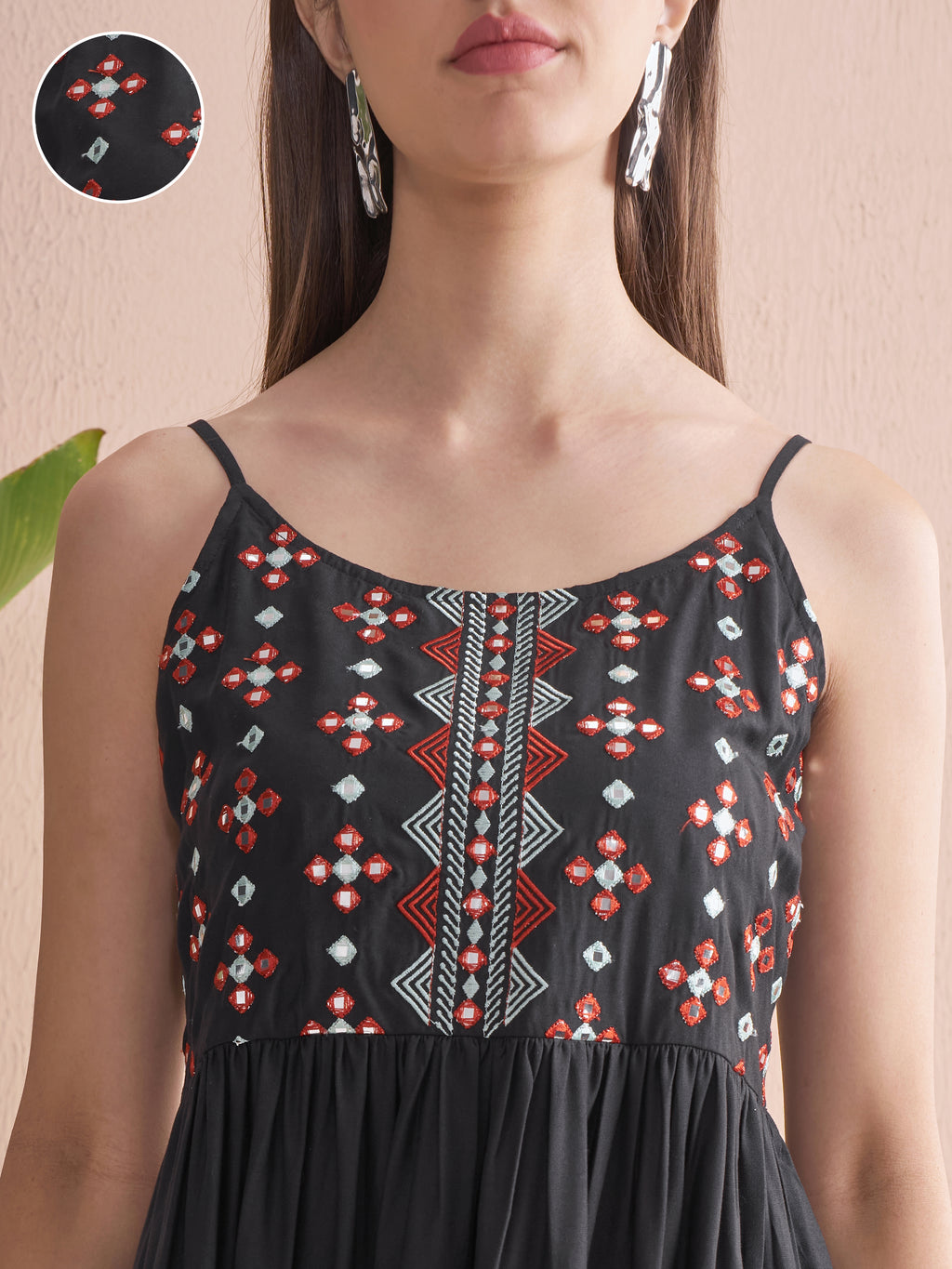 Vishudh Women Black Embroidered Fit and Flare Dress - Black - Image 5