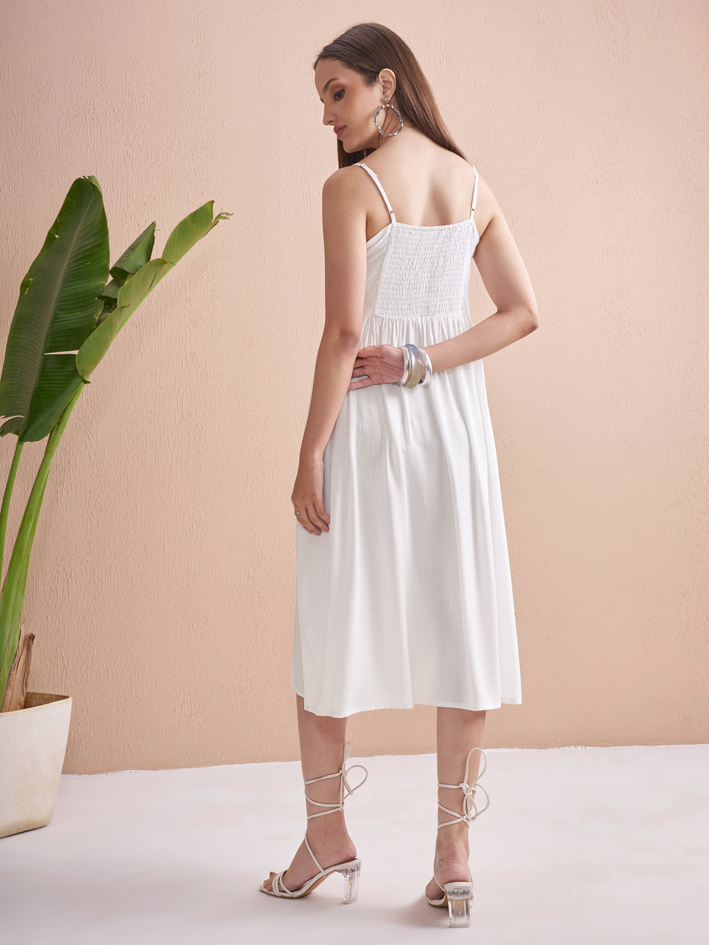 Vishudh Women Off White Embroidered Fit and Flare Dress - Off White - Image 3