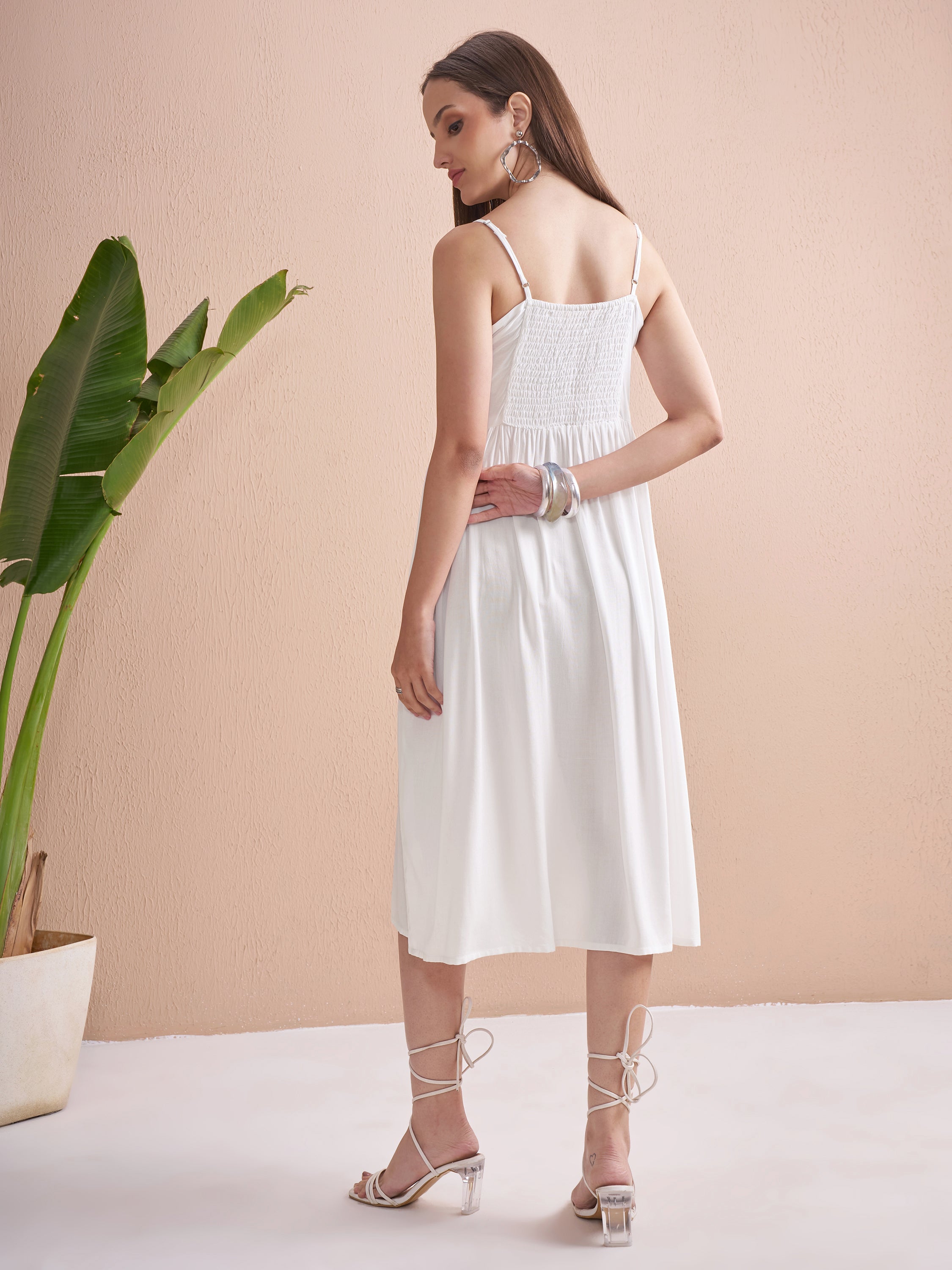 Vishudh Women Off White Embroidered Fit and Flare Dress - Off White - Image 3