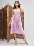 Vishudh Women Lilac Embroidered Fit and Flare Dress - Lilac - Image 1