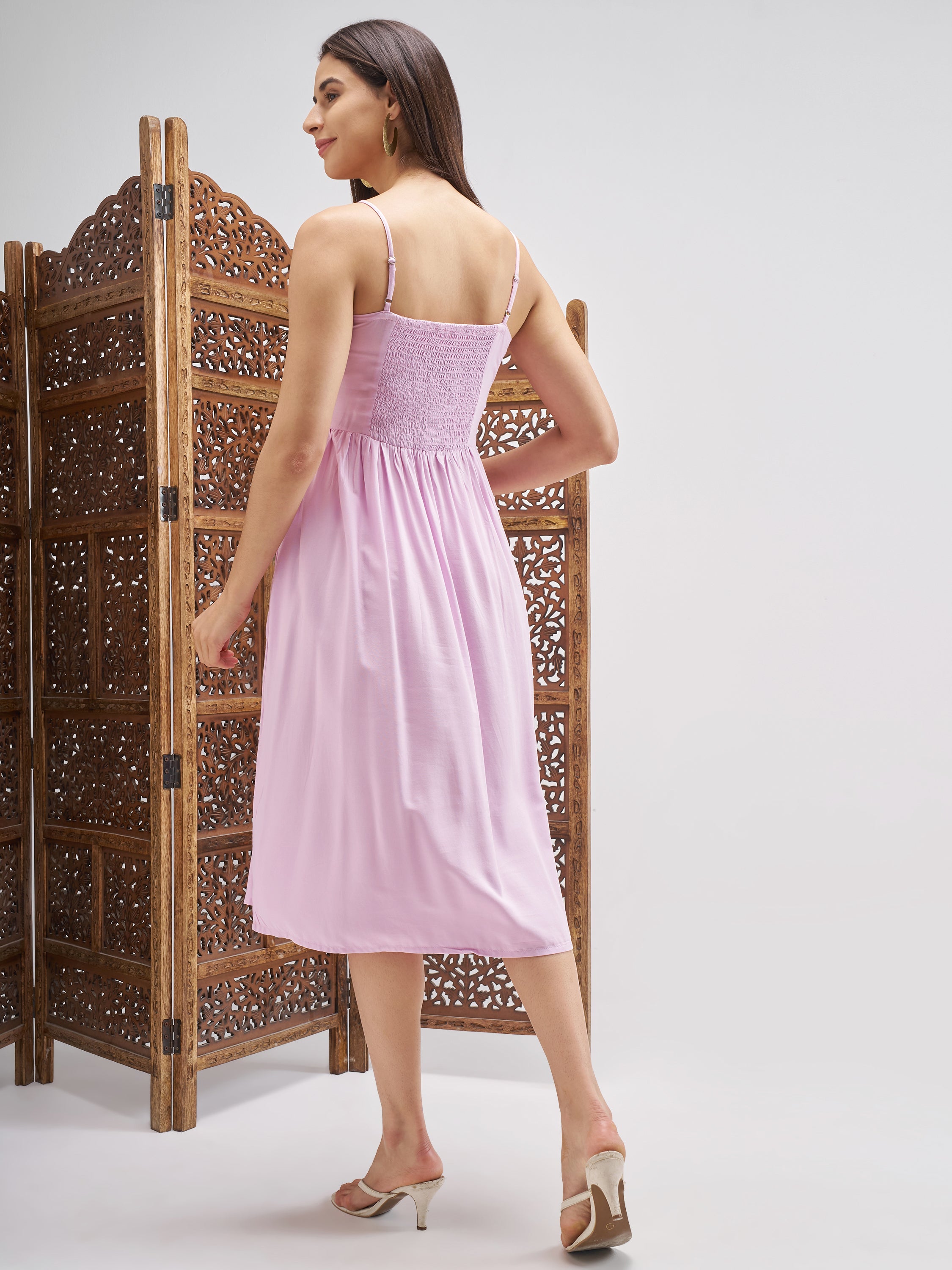 Vishudh Women Lilac Embroidered Fit and Flare Dress - Lilac - Image 3