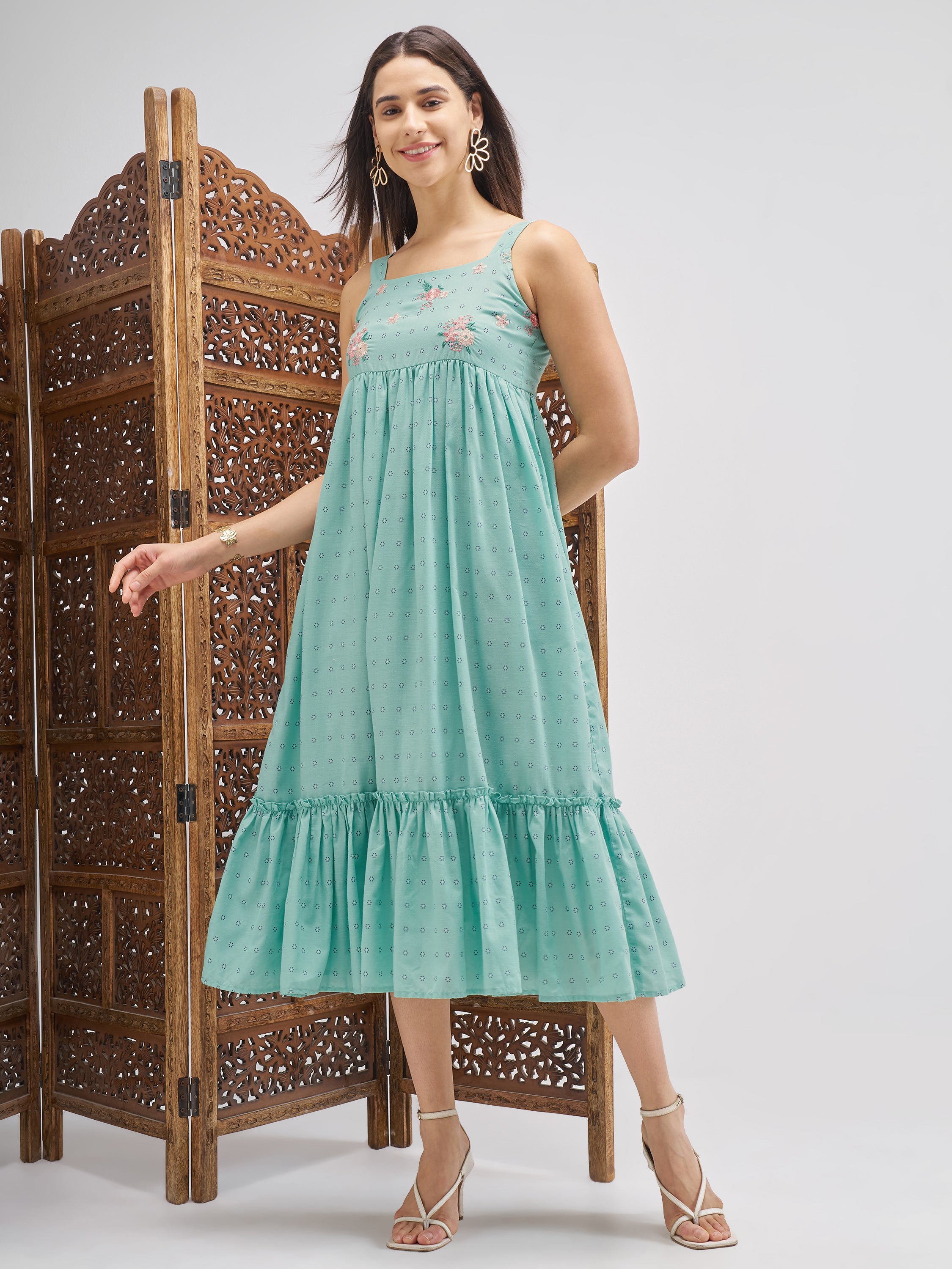 Vishudh Women Blue Printed Maxi Dress - Blue - Image 1
