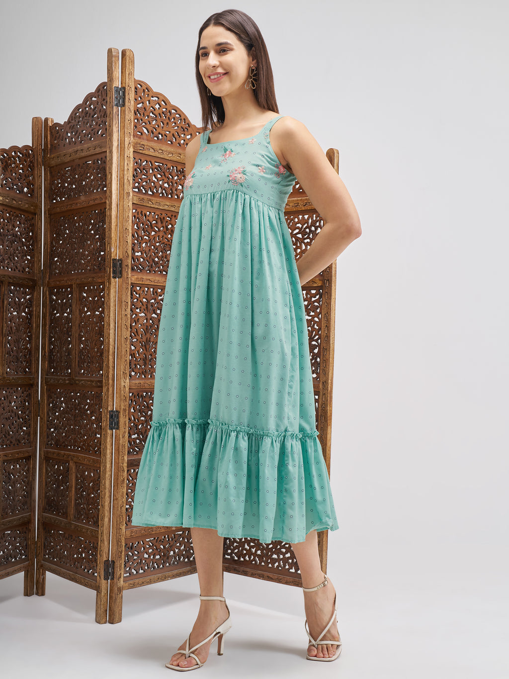 Vishudh Women Blue Printed Maxi Dress - Blue - Image 2