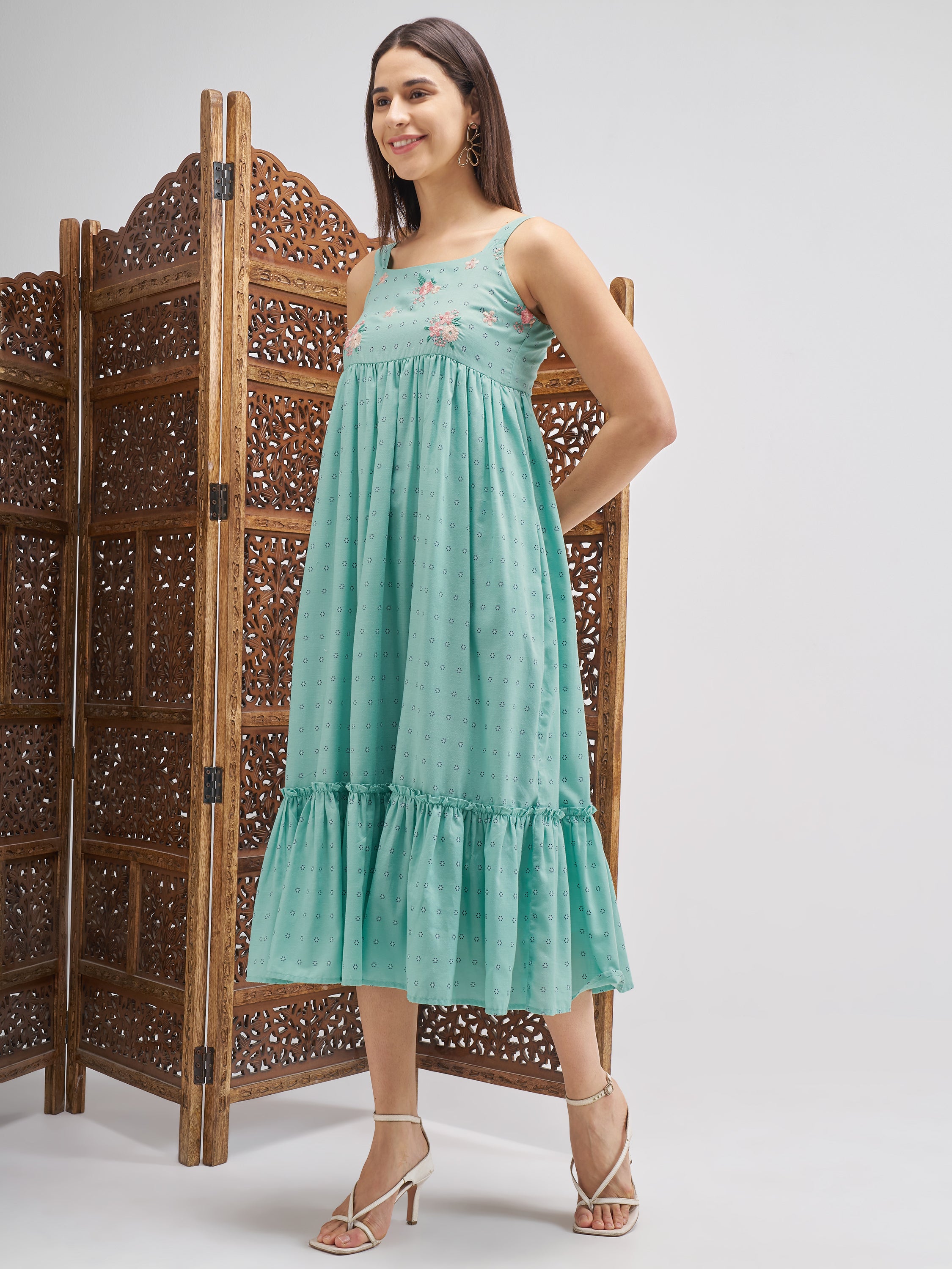 Vishudh Women Blue Printed Maxi Dress - Blue - Image 2