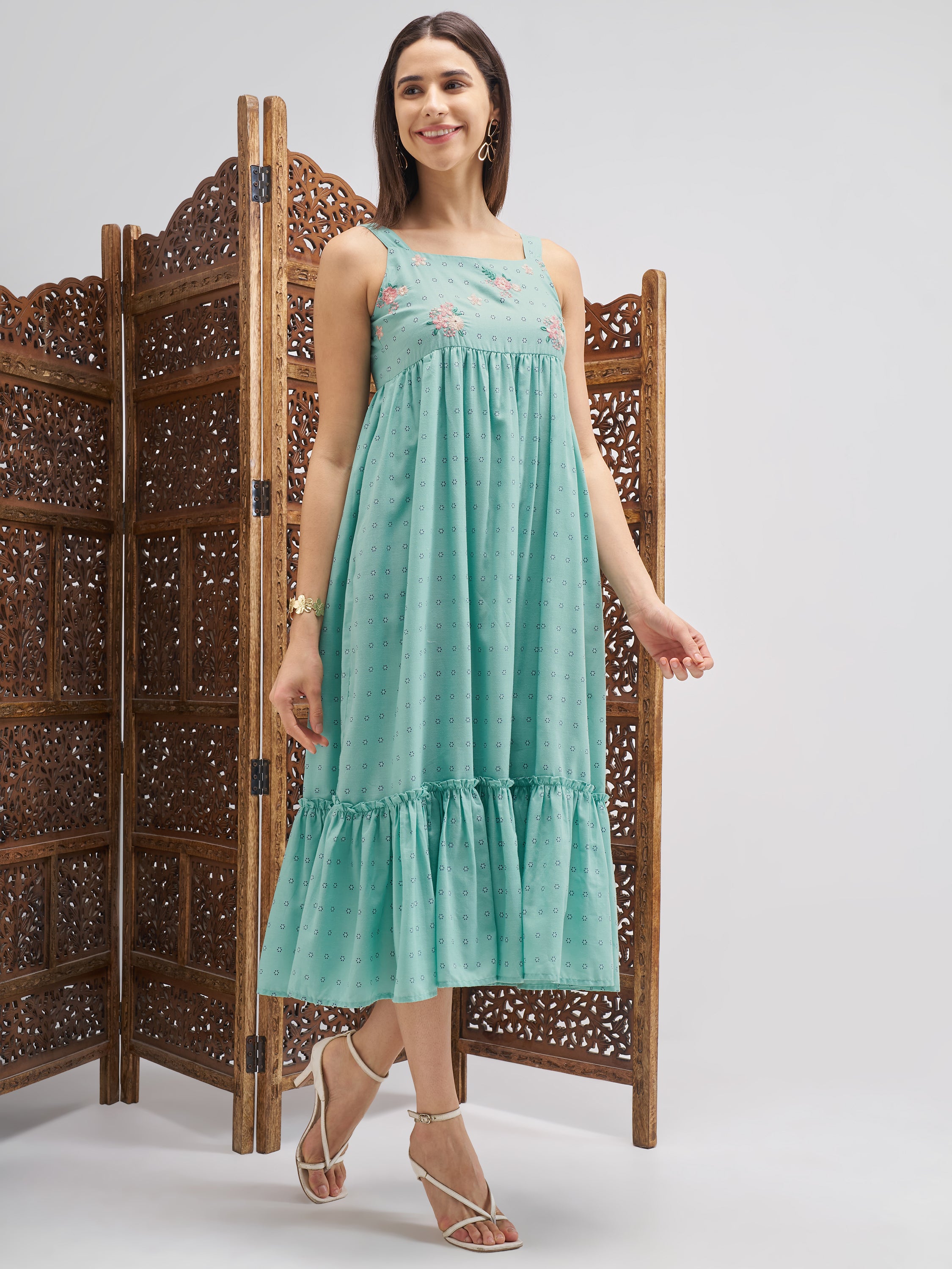 Vishudh Women Blue Printed Maxi Dress - Blue - Image 4