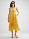 Vishudh Women Yellow Embroidered Fit And Flare Dress - Yellow - Image 1