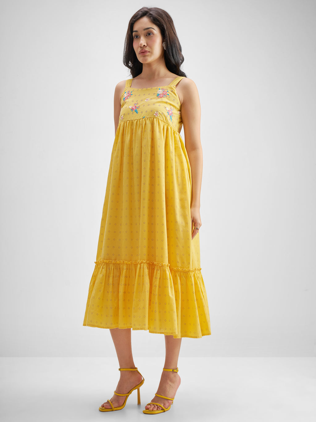 Vishudh Women Yellow Embroidered Fit And Flare Dress - Yellow - Image 2