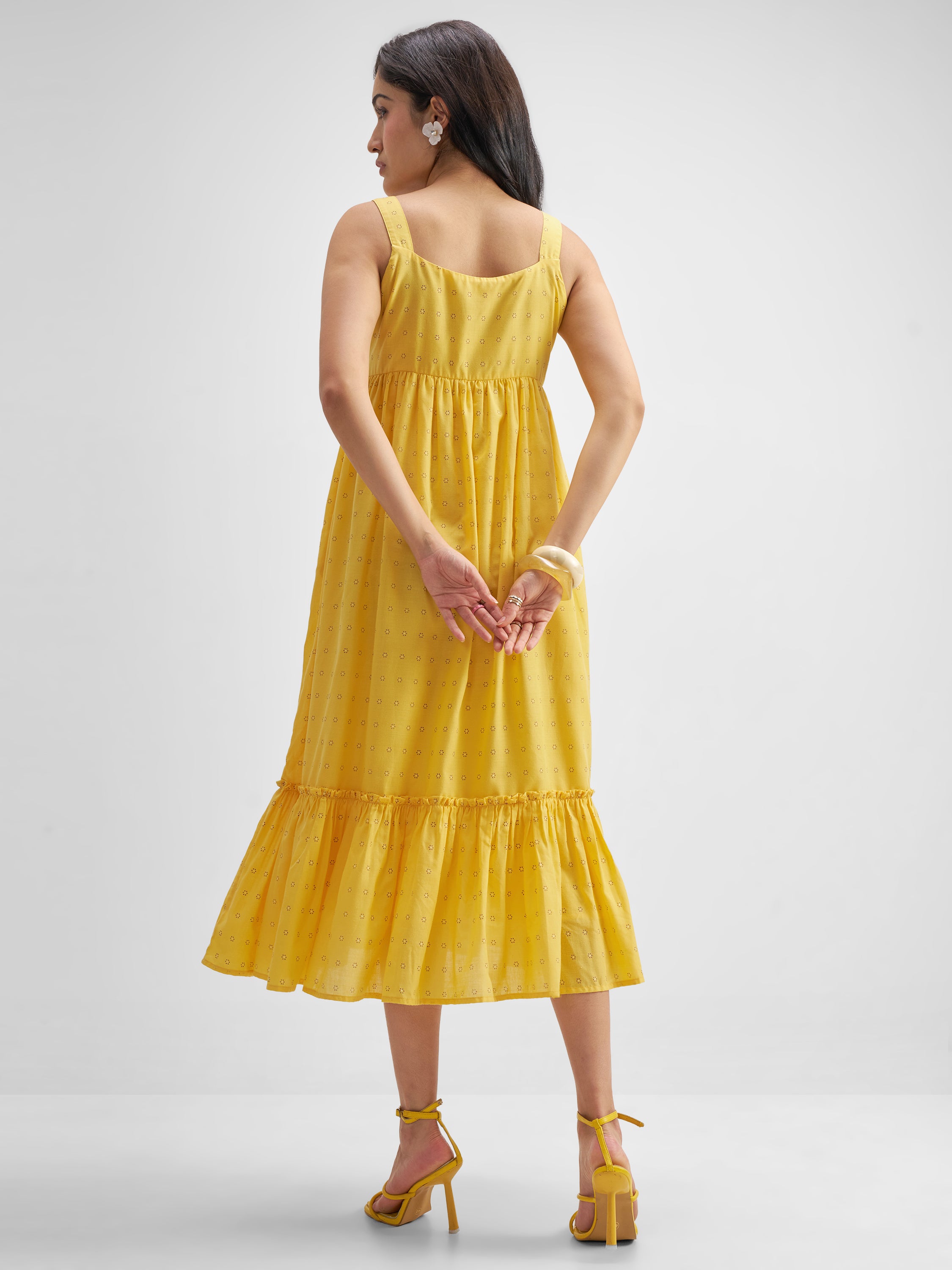 Vishudh Women Yellow Embroidered Fit And Flare Dress - Yellow - Image 3