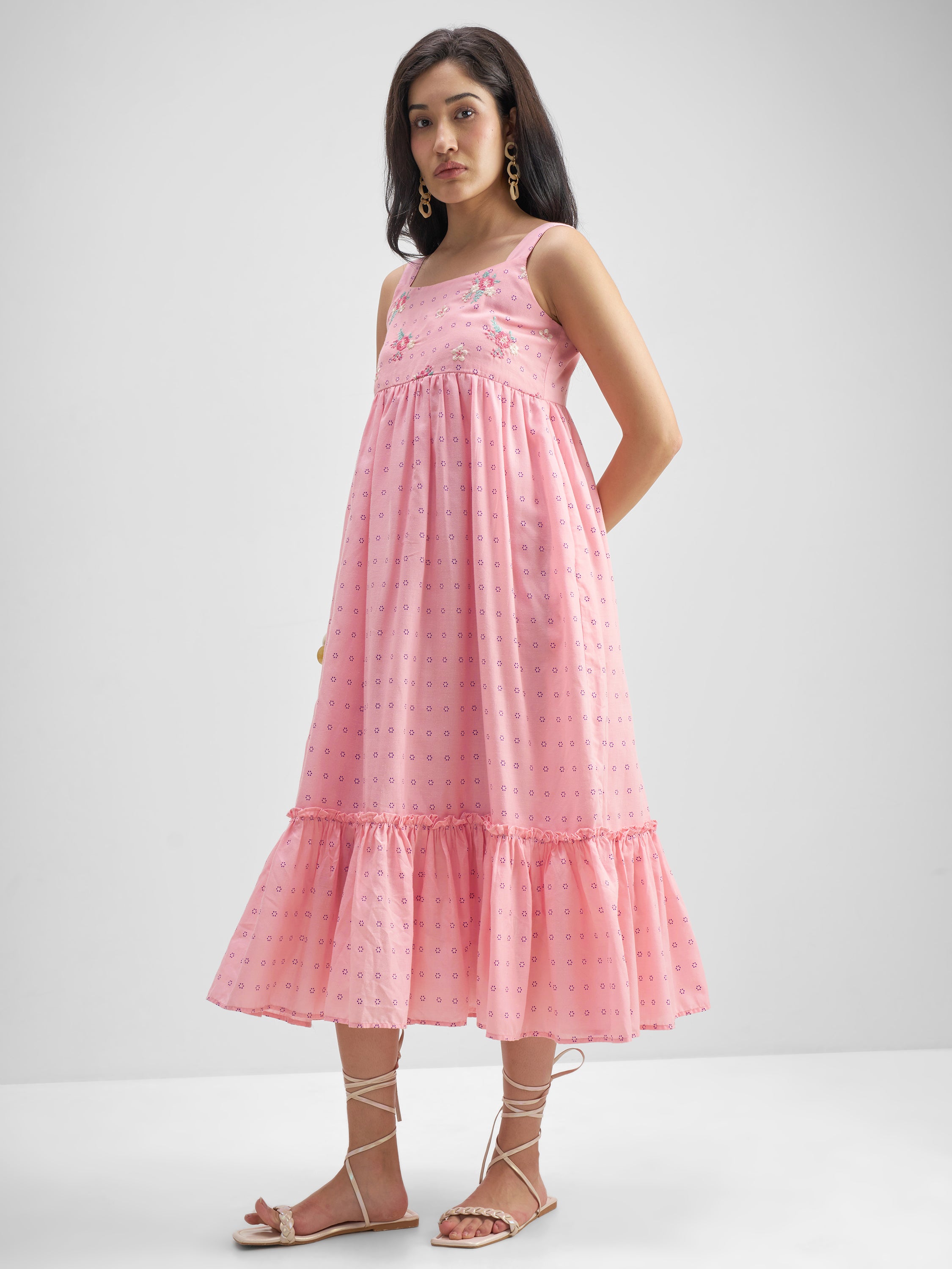 Vishudh Women Pink Embroidered Fit And Flare Dress - Pink - Image 2