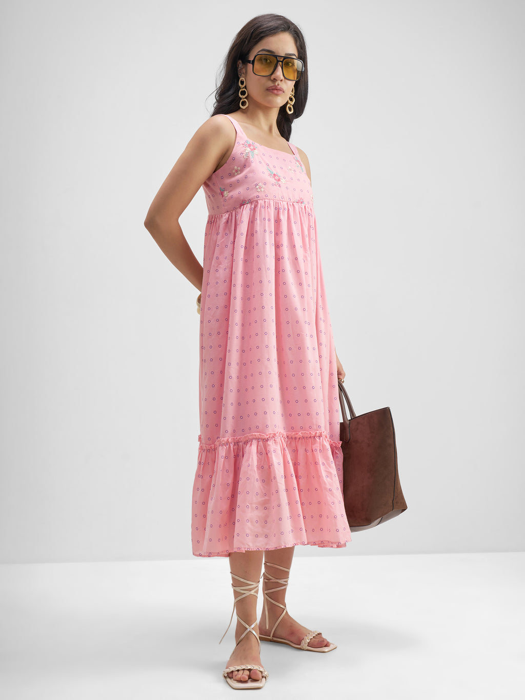 Vishudh Women Pink Embroidered Fit And Flare Dress - Pink - Image 4