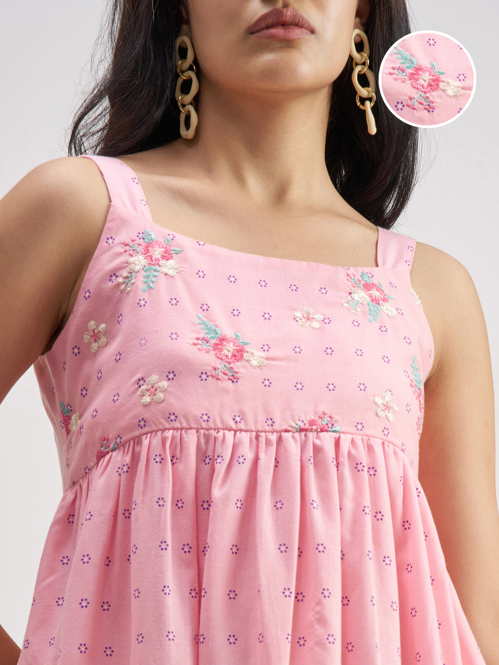 Vishudh Women Pink Embroidered Fit And Flare Dress - Pink - Image 5