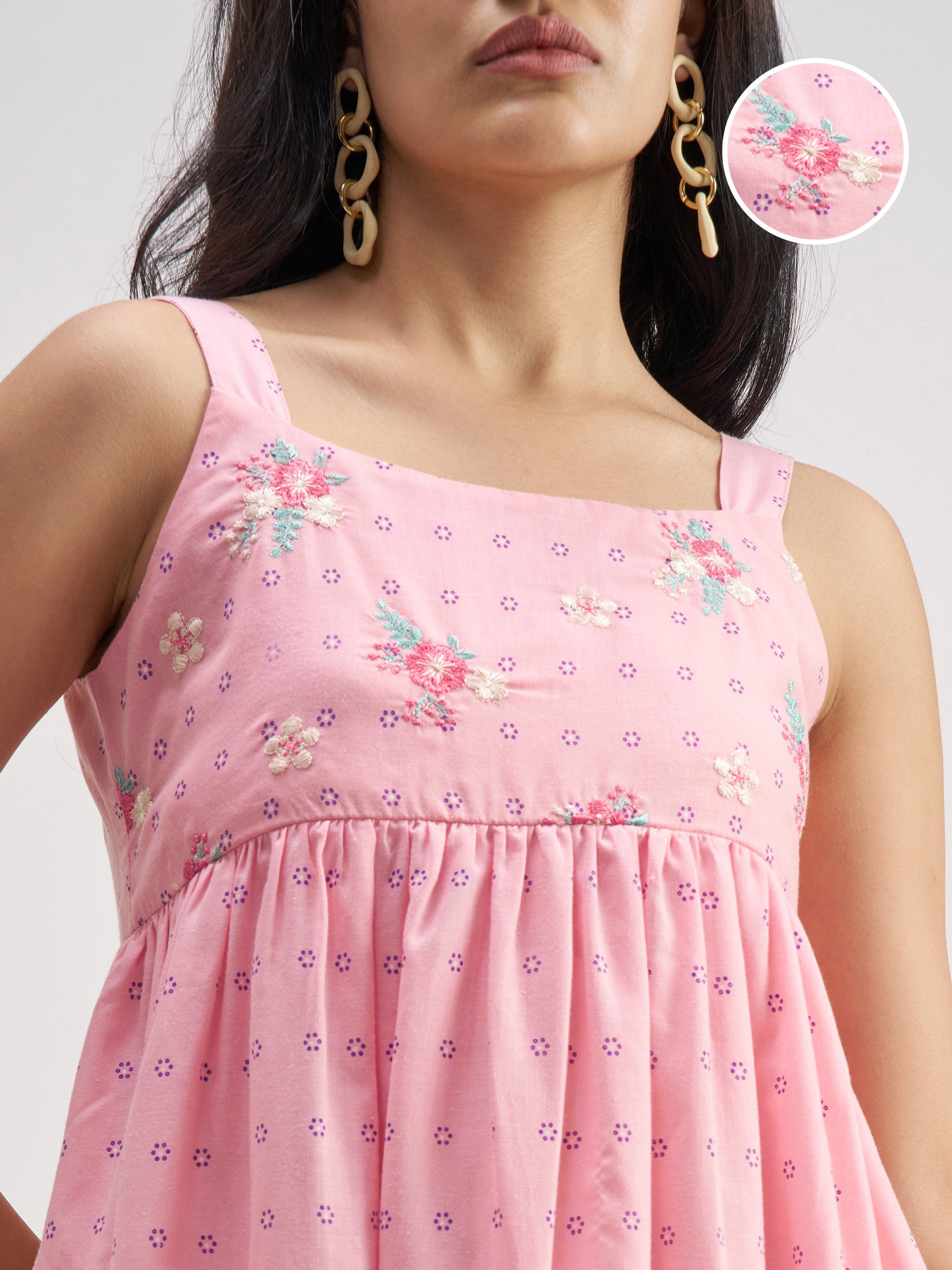 Vishudh Women Pink Embroidered Fit And Flare Dress - Pink - Image 5