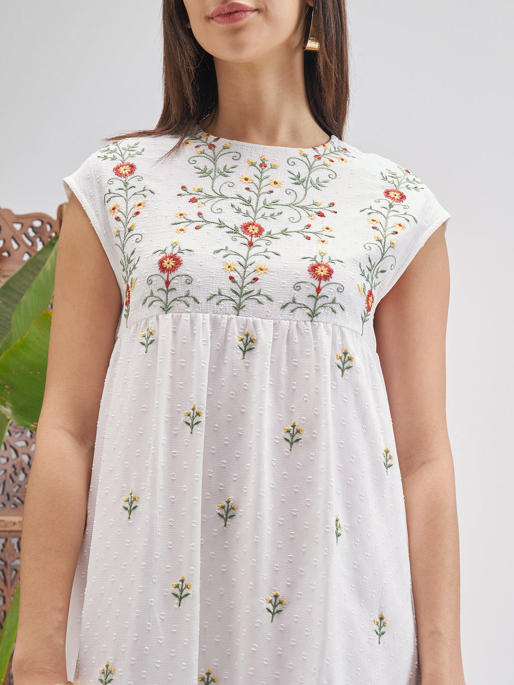 Vishudh Women Off White Embroidered Fit and Flare Dress - Off White - Image 5