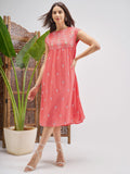 Vishudh Women Peach Embroidered Fit and Flare Dress - Peach - Image 1