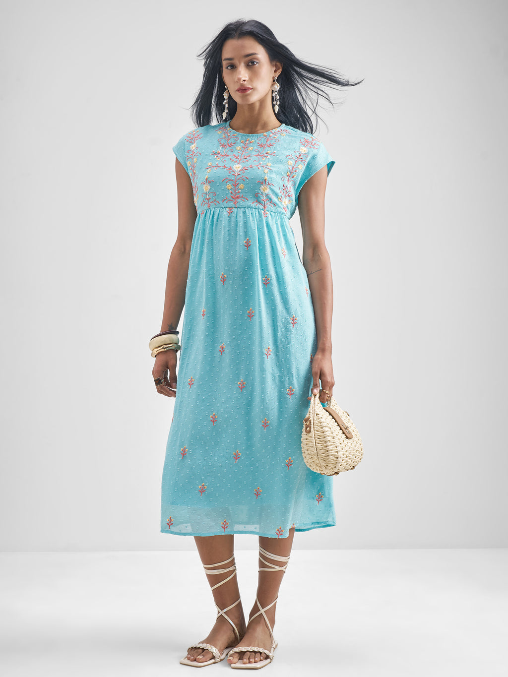 Vishudh Women Blue Embroidered Fit And Flare Dress - Blue - Image 1
