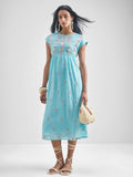 Vishudh Women Blue Embroidered Fit And Flare Dress - Blue - Image 1